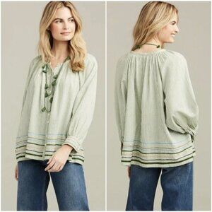 Roberta Roller Rabbit Womens Murello Ada Top XS Green Stripe Boho Embroidered